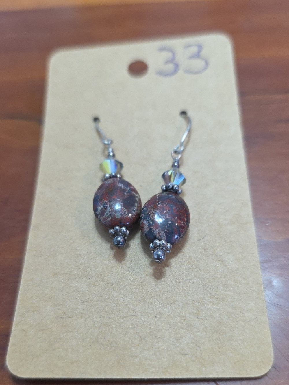 #33 Handmade Brecciated Jasper A Variety Of Red Jasper,swarovski Crystal